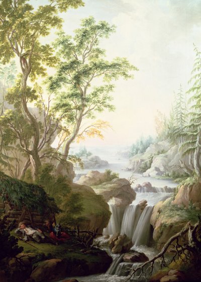 منظر روكي وودلاند مع شلال بواسطة يوهان الأكبر باش